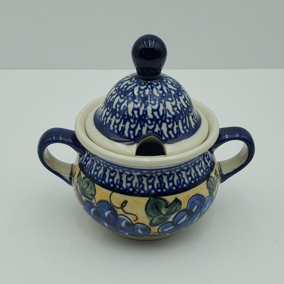 Polish Pottery Tuscan Grapes Cream & Sugar Set Grapes Creamer and Sugar Bowl - Picture 7 of 16